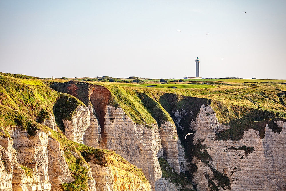 Lighthouse on the Alabaster Coast at Étretat, Normandy, France.