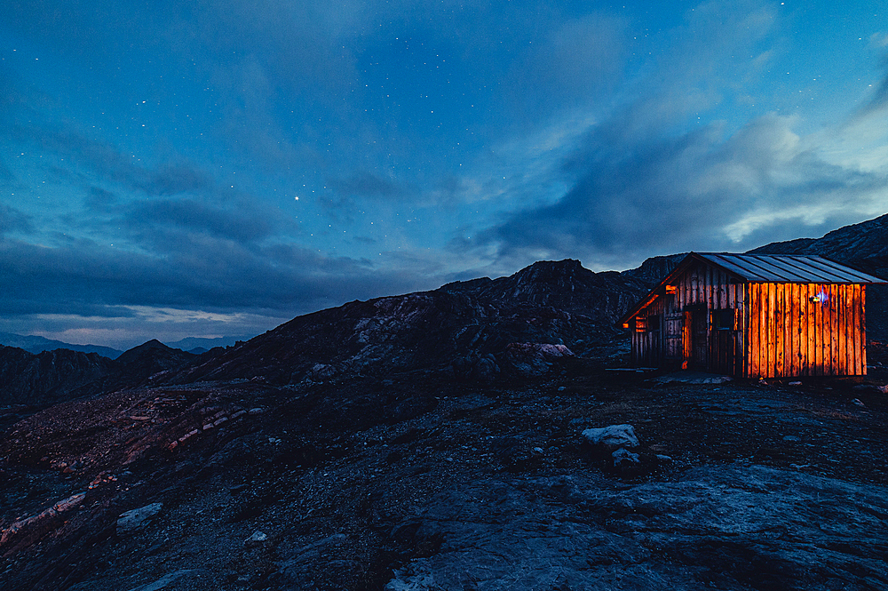 Twilight in the mountains in Raetikon, Vorarlberg, Austria, Europe