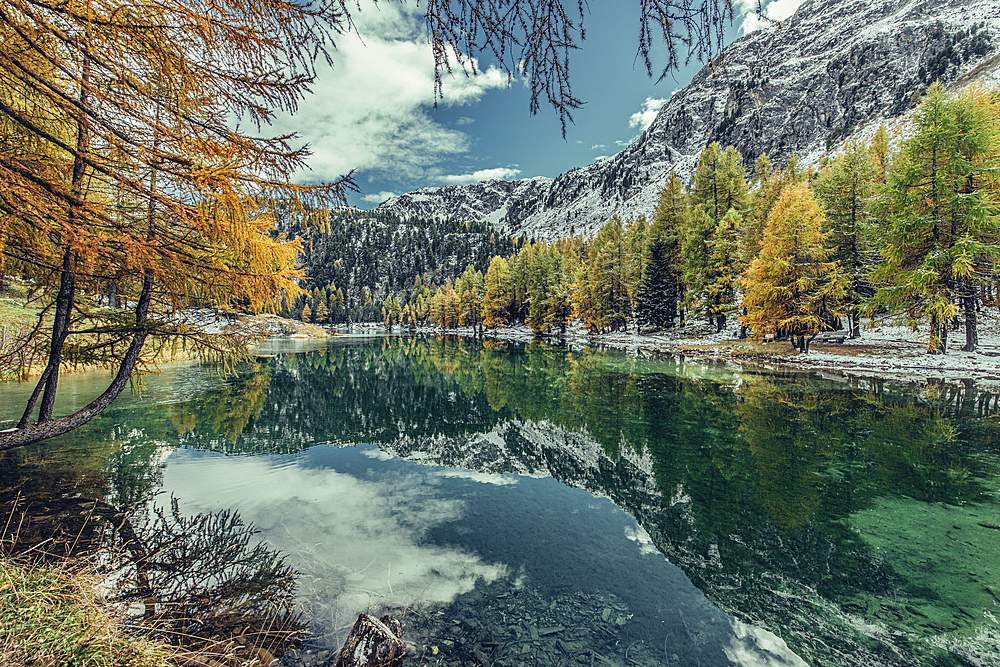 Mountain lake in Graubünden, Switzerland, Europe