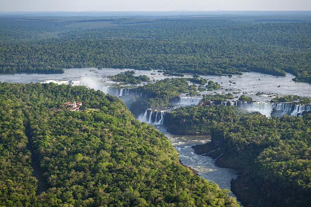 Aerial view of Iguazu Falls with rainforest, Iguazu National Park, Misiones, Argentina, South America