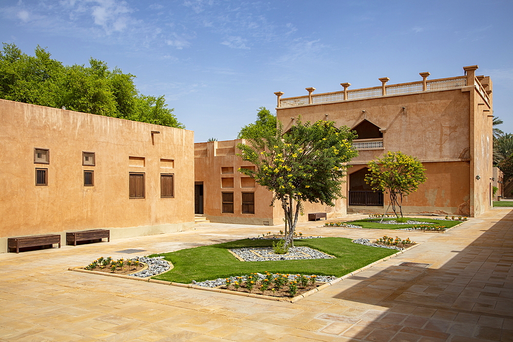 Inner courtyard of the Sheikh Zayed Palace Museum (Al Ain Palace Museum), Al Ain, Abu Dhabi, United Arab Emirates, Middle East