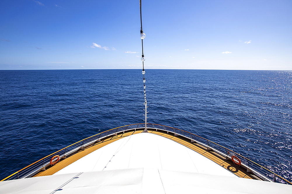 Bow of the expedition cruise ship World Explorer (Nicko Cruises) in the South Atlantic, near Brazil, South America