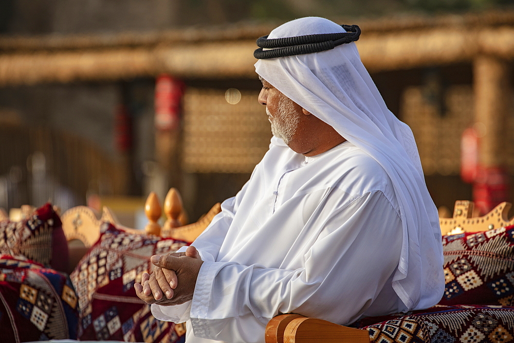 Arab man at a local festival, near Al Ain, Abu Dhabi, United Arab Emirates, Middle East