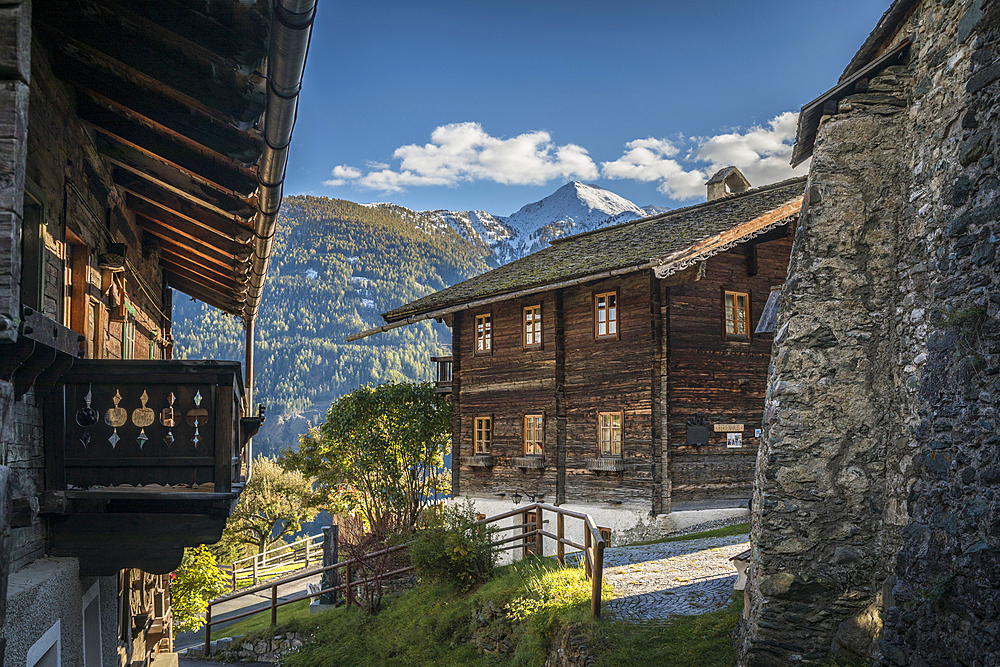 Historic houses in the village center of Obermauern, Virgental, East Tyrol, Tyrol, Austria