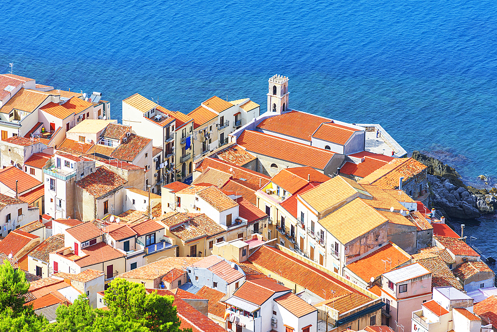 Cefalu town, elevated view, Cefalu, Sicily, Italy