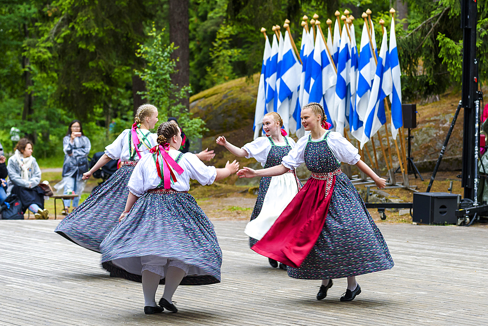 Folk dance and music on Midsummer Festival in Seurasaari Open Air Museum, Helsinki, Finland