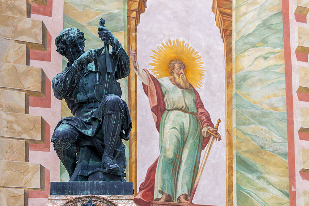 Matthias Klotz monument, violin maker monument in Mittenwald, Bavaria, Germany