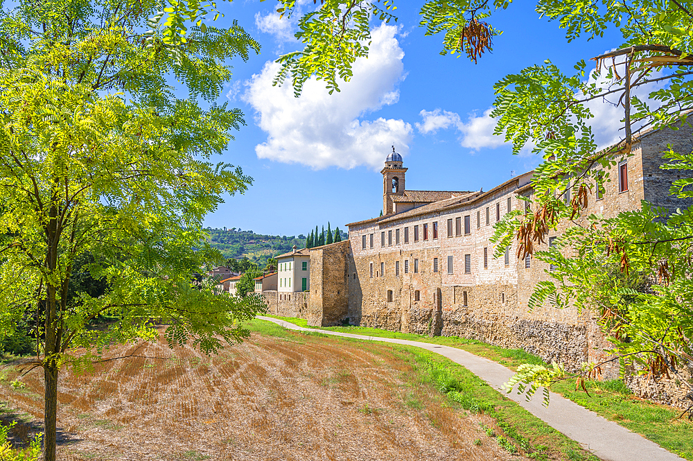 The Monastero delle Agostiniane Di S, Margherita with city wall in Bevagna, Perugia Province, Sagrantino Wine Route, Umbria, Italy