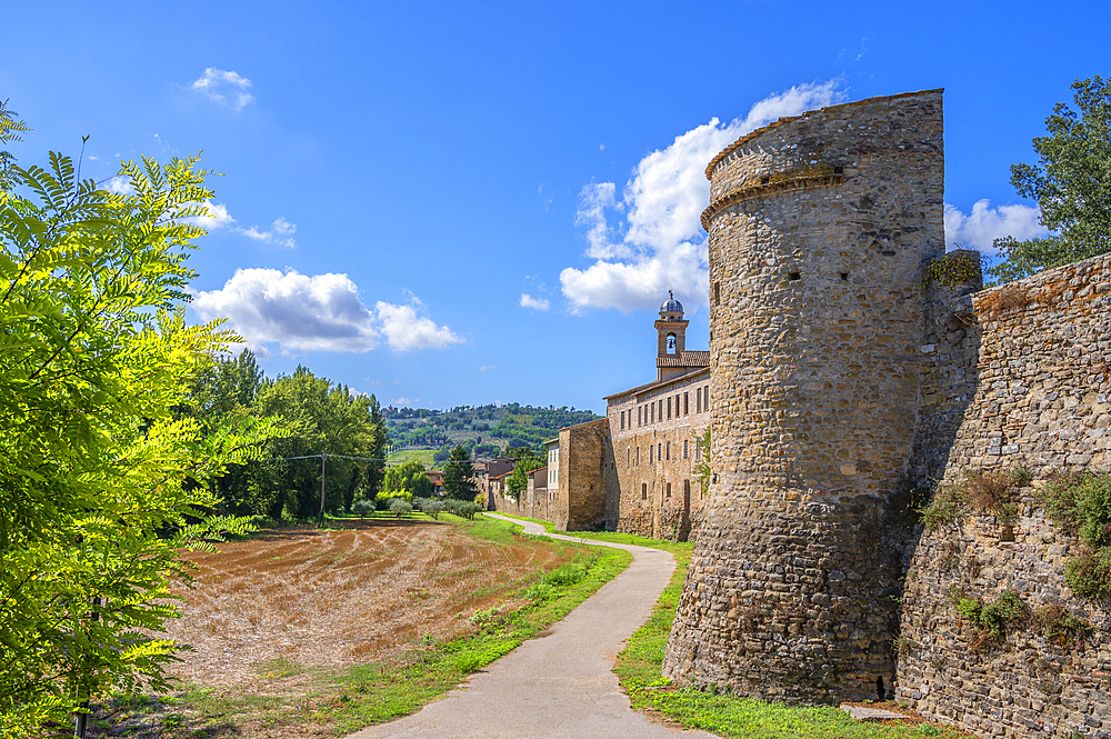 The Monastero delle Agostiniane Di S, Margherita with city wall in Bevagna, Perugia Province, Sagrantino Wine Route, Umbria, Italy