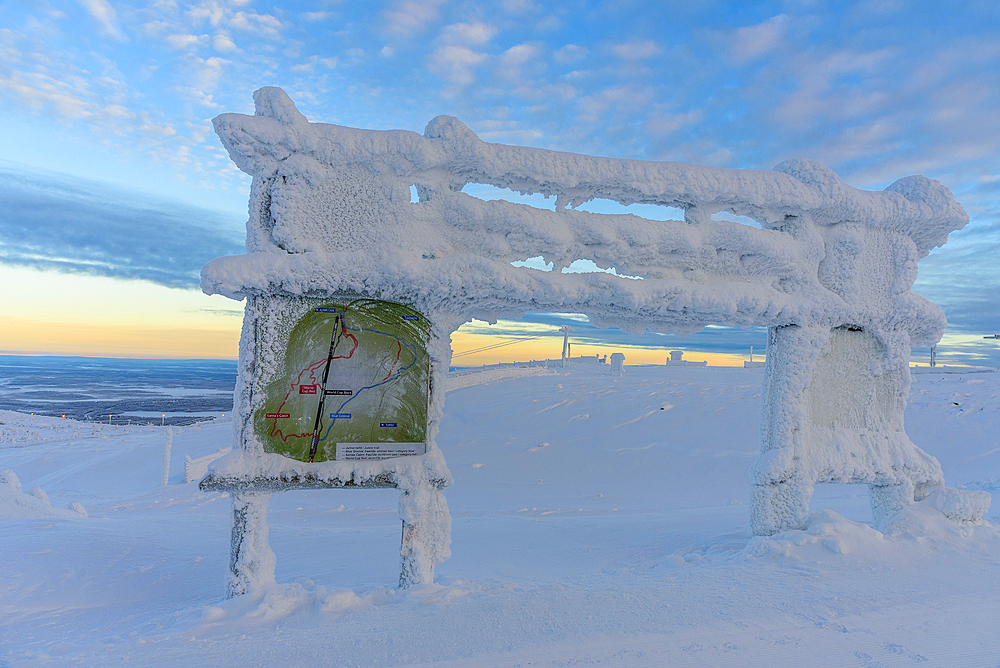 Information sign ski area on the local mountain near Levi, Finland