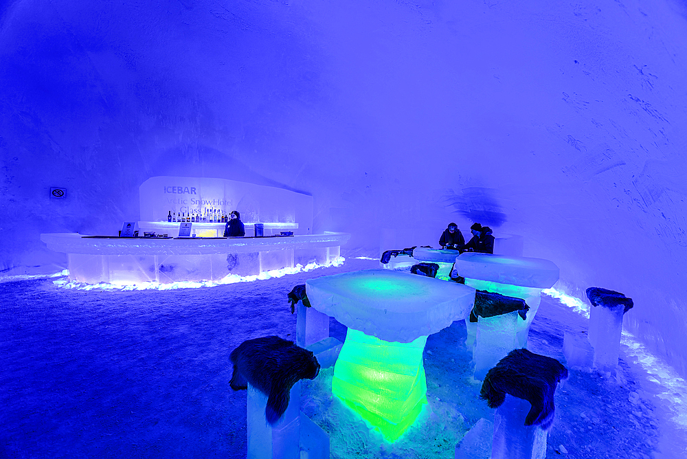 Hotel made of ice, bar at Arctic Snow Hotel, Rovaniemi, Finland