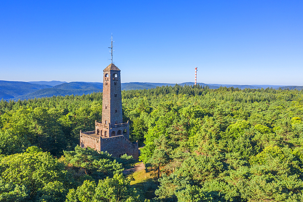 Aerial view of the Bismarck Tower from Kallstadt, Palatinate Wine Route, Bad Durkheim, Rhineland-Palatinate, Germany