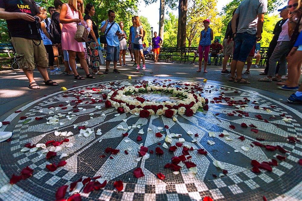 New York City, Manhattan, Central Park, Strawberry Fields, Mosaic Imagine, decked out with roses for a wedding reception