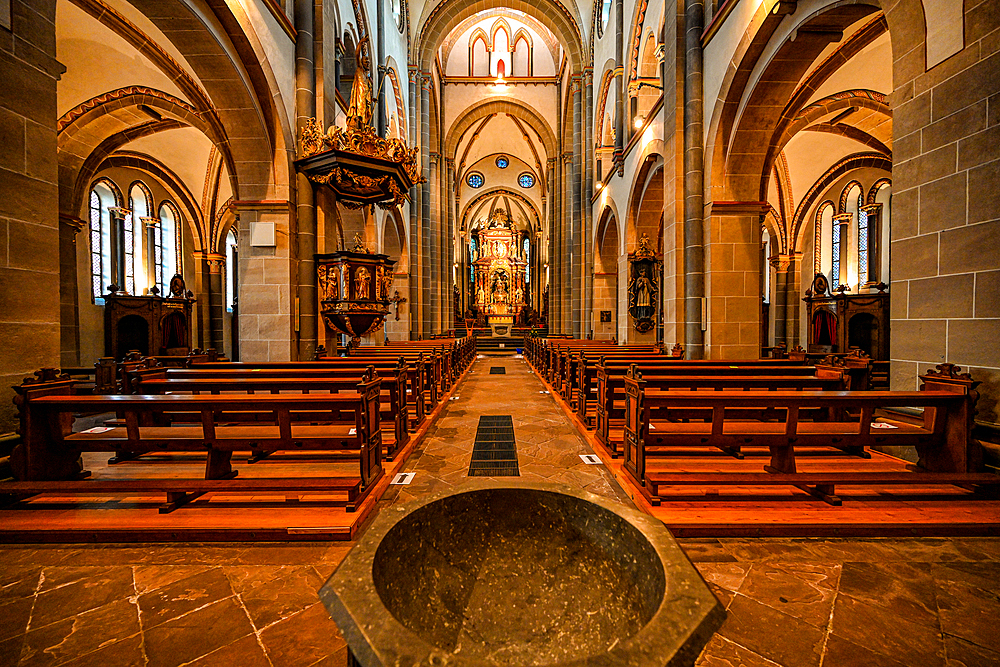 Nave of St, Ludgerus Church in Essen-Werden, City of Essen, Ruhr area, North Rhine-Westphalia, Germany