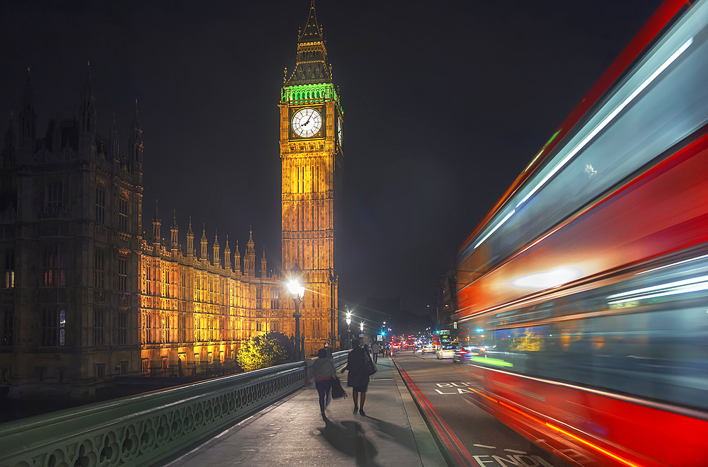 Big Ben and red double-decker bus, London, England, UK