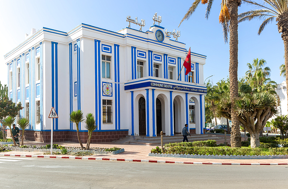 Former Hotel de Ville, Town hall Art Deco architecture Spanish colonial building, Sidi Ifni, Morocco, North Africa