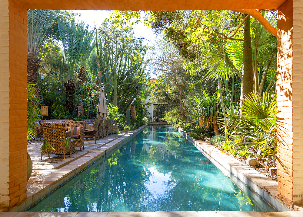 Garden and swimming pool, Dar al Hossoun hotel, Taroudant, Morocco, Sous Valley, Morocco, north Africa