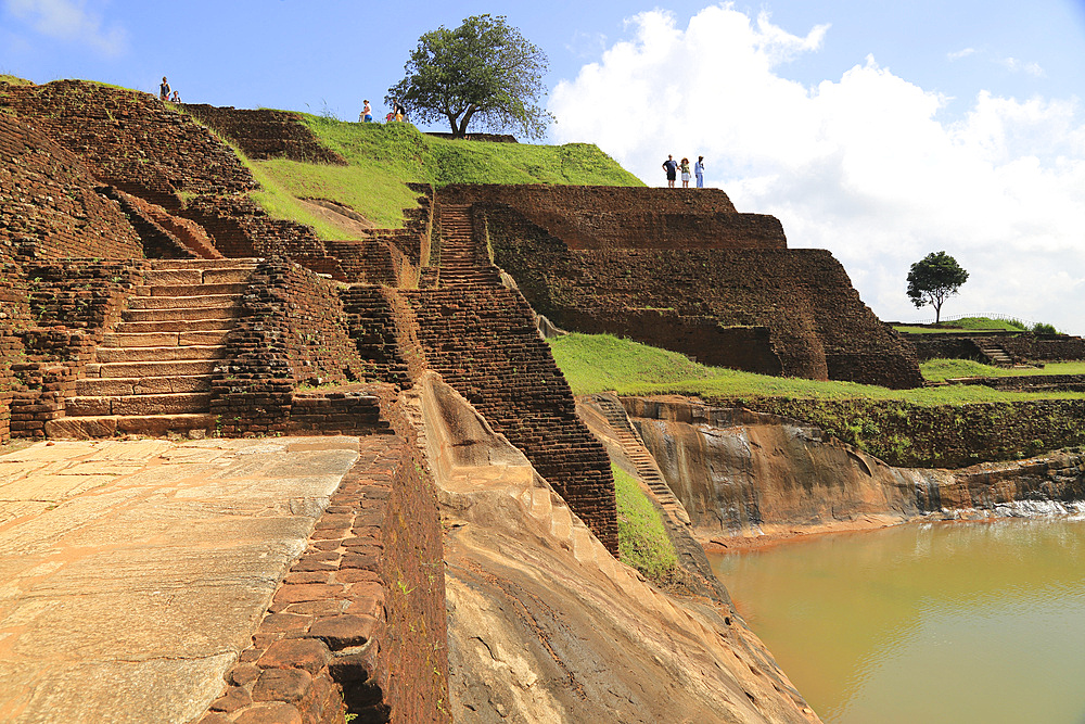 Buildings of rock palace fortress on rock summit, Sigiriya, Central Province, Sri Lanka, Asia