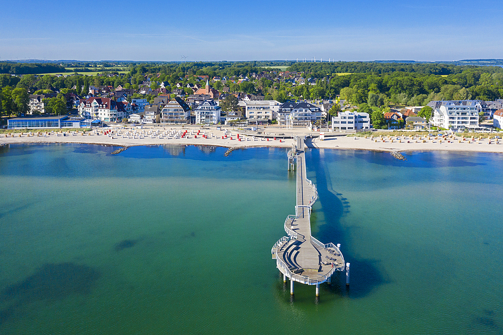 Sea bridge in the Baltic Sea spa town of Niendorf, Schleswig-Holstein, Germany