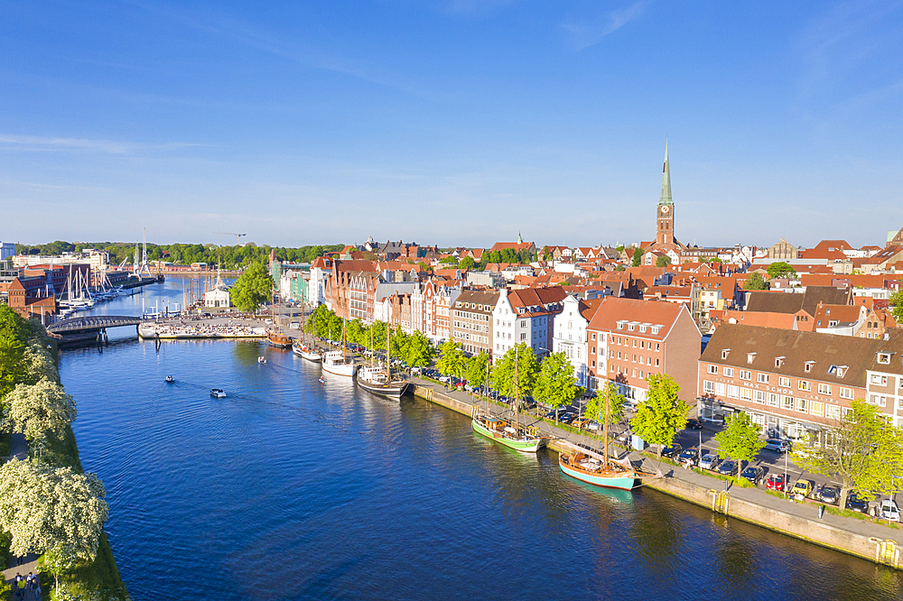 View of the old town and churches of Luebeck, Hanseatic City of Luebeck, Schleswig-Holstein, Germany