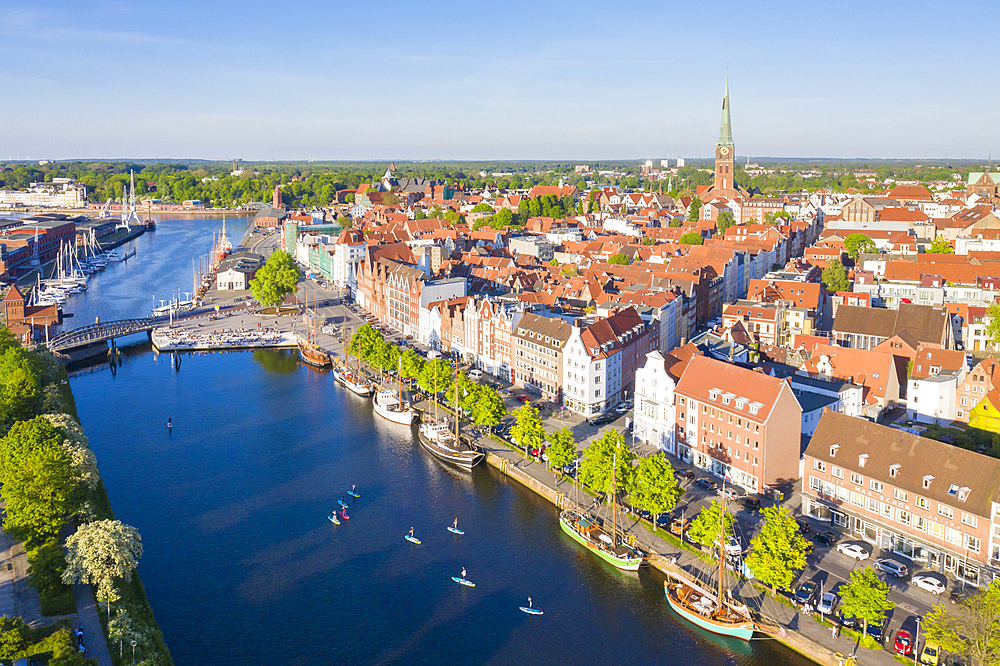 View of the old town and St. Jakobi Church, Hanseatic City of Luebeck, Schleswig-Holstein, Germany