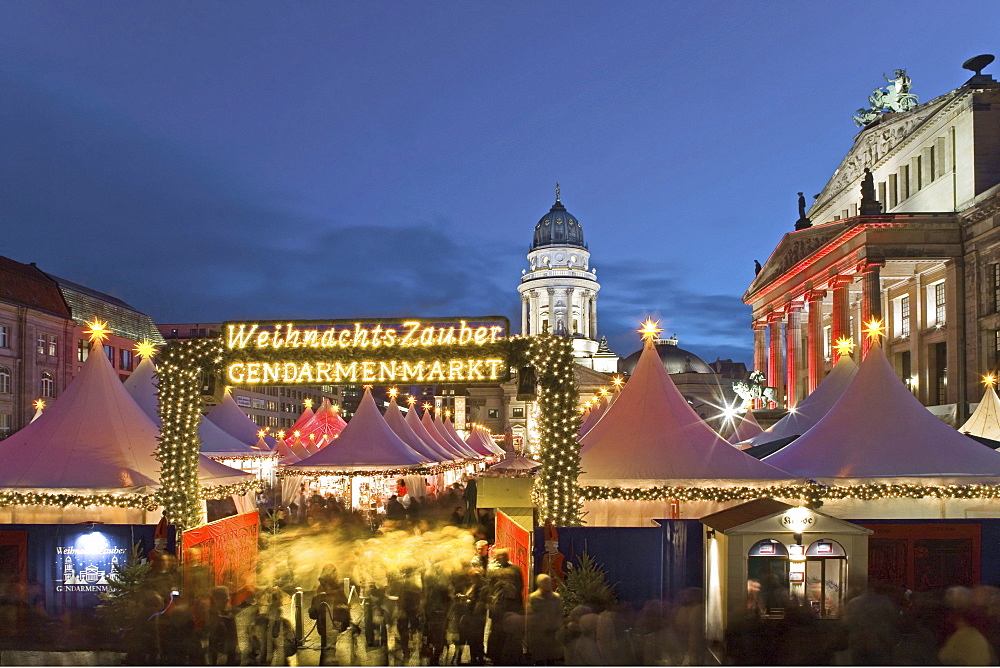 Christmas market, at night, Gendarmenmarkt, Berlin, Germany