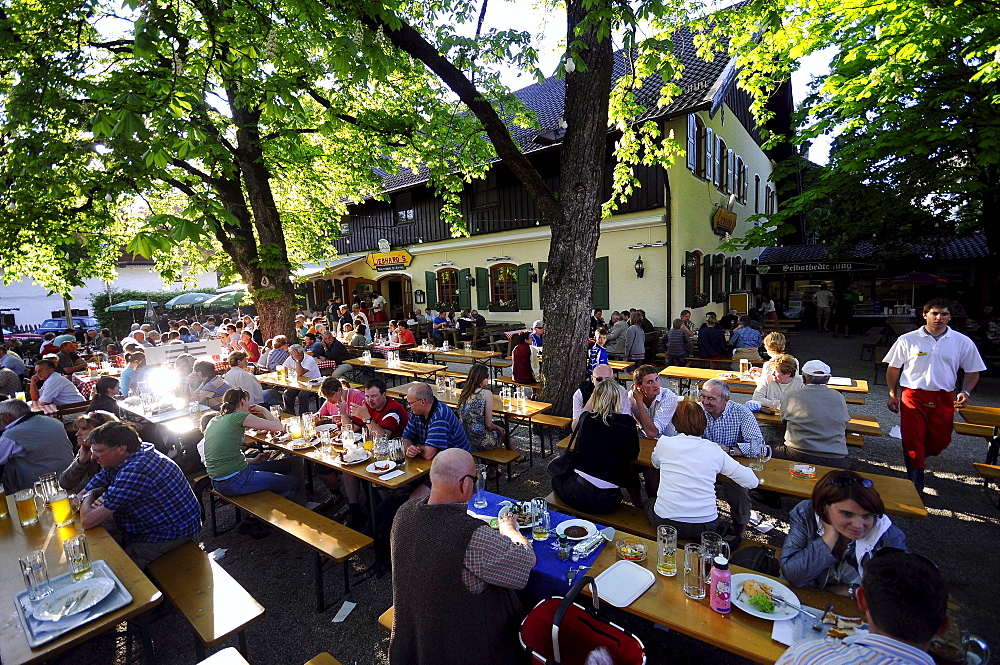 Guests in a beergarden, Aying, Bavaria, Germany