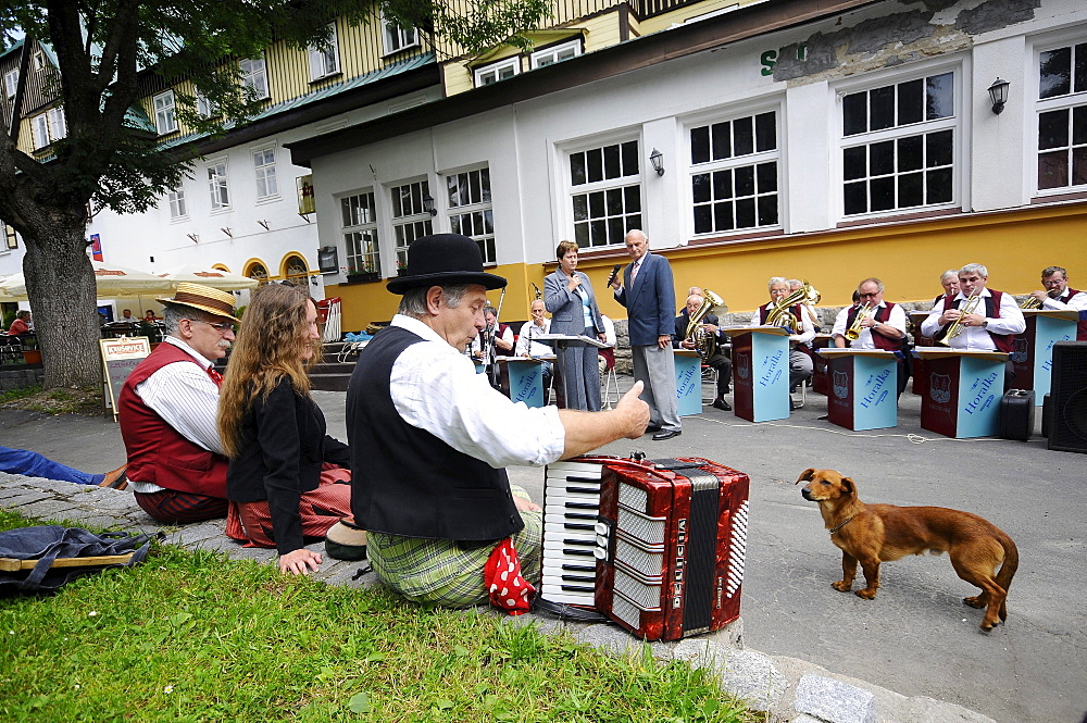 Brass band at the kermis at Spindlermuehle, Bohemian mountains, east-bohemian, Czech Republic, Europe