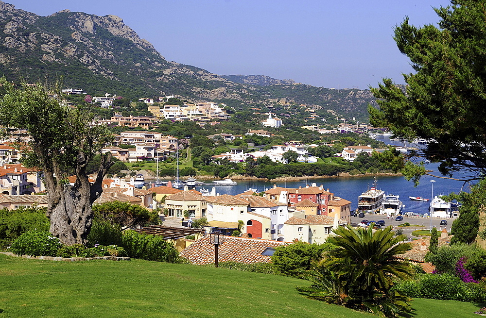 View at the houses of seaport Porto Cervo, North Sardinia, Italy, Europe