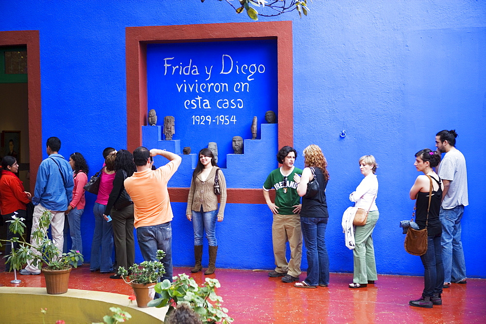 On the patio of Casa Azul, the house of artist Frida Kahlo, Coyoacan, Mexico City, Mexico D.F., Mexico