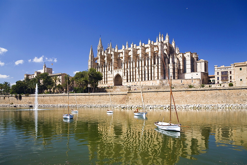 Cathedral La Seu under blue sky, Palma, Mallorca, Spain, Europe