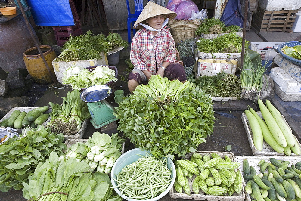 Vietnamese woman at the market at Cai Rang, Mekong Delta, Can Tho Province, Vietnam, Asia