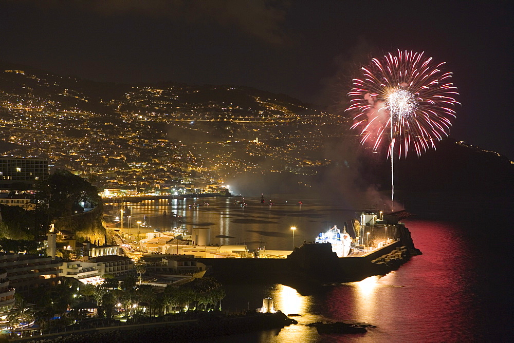 Fireworks seen from Reid's Palace Hotel, Funchal, Madeira, Portugal