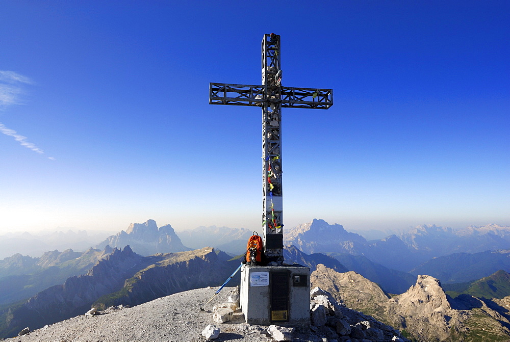 Summit cross of Tofana di Rozes, Tofane, Dolomites, Veneto, Italy