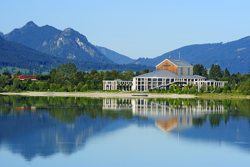 Musical hall Neuschwanstein at lake Forggensee, Fuessen, Bavaria, Germany