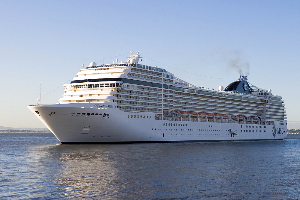 Cruiseship MSC Orchestra on the Tejo river, Lisbon, Lisboa, Portugal, Europe