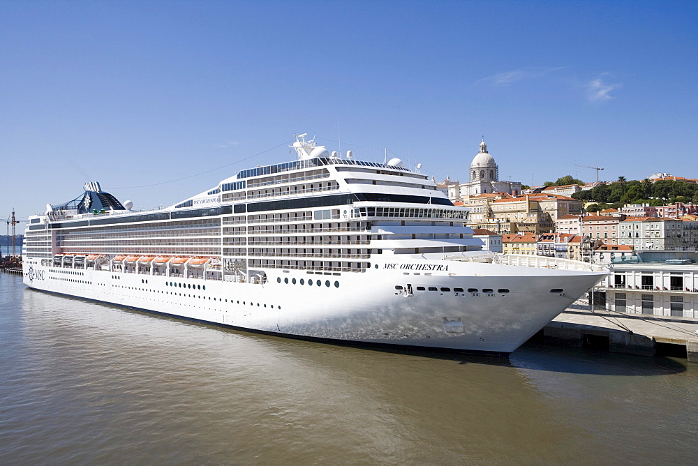 Cruiseship MSC Orchestra in the harbour, Lisbon, Lisboa, Portugal, Europe