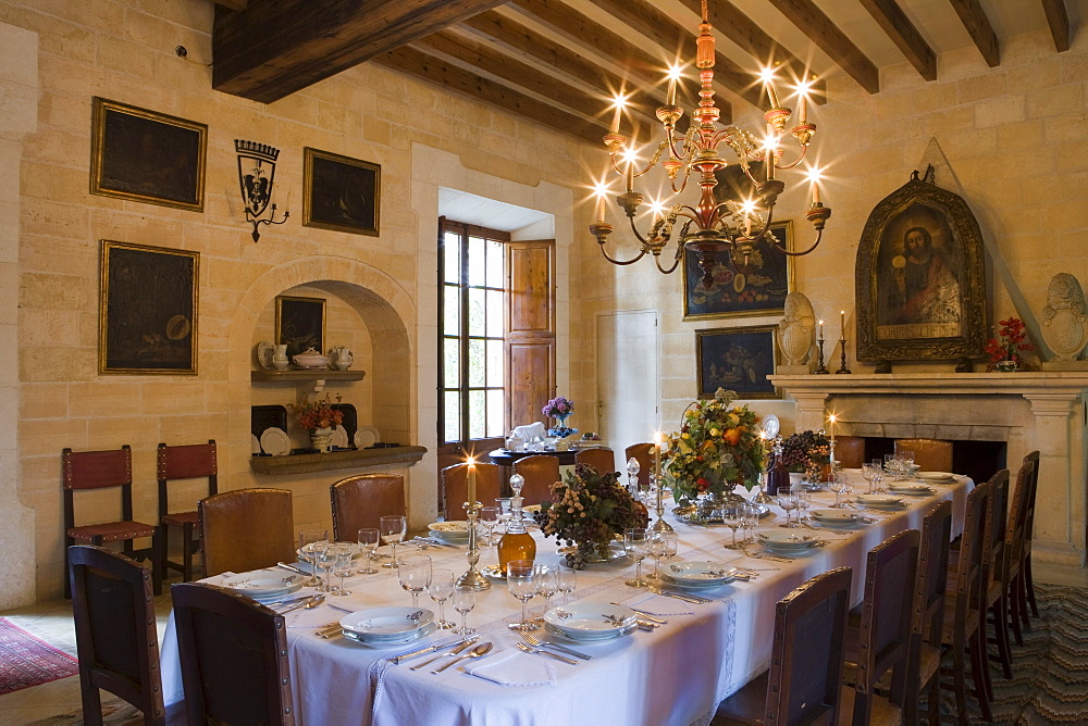 Dining Room in Els Calderers Manor House, near Sant Joan, Mallorca, Balearic Islands, Spain, Europe