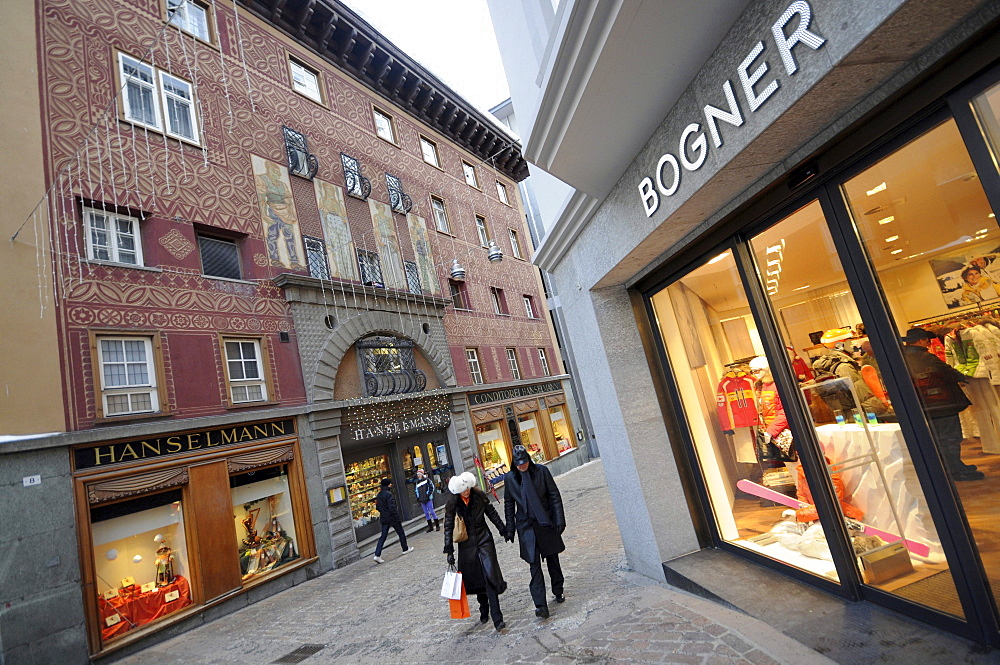 Shopping street, St. Moritz, Engadin, Grisons, Switzerland