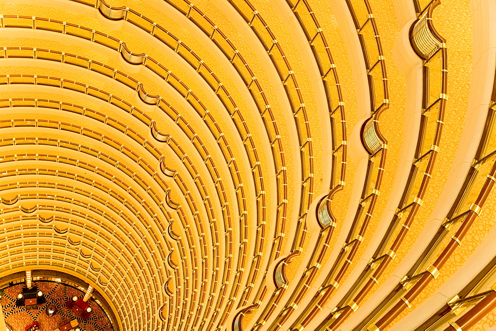 High angle view at the lobby of the Grand Hyatt hotel inside the Jinmao Tower, Shanghai, China, Asia