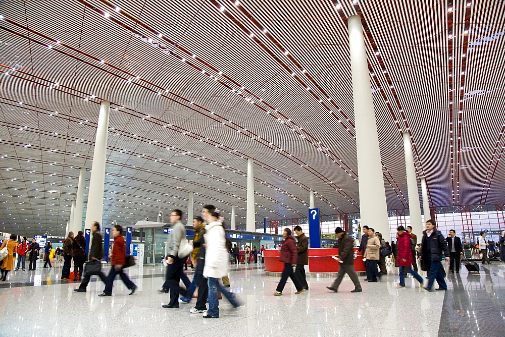 People at the Check-in at the International Airpoirt Beijing, largest building in the world, Peking, China, Asia