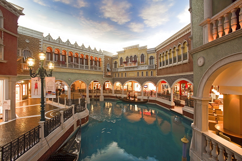 Canal with gondola at Venetian Casino Resort, Macao, Taipa, China, Asia