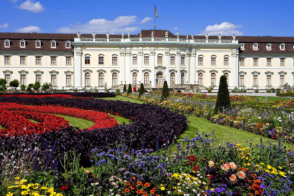 Ludwigsburg palace with garden and Neues Corps de Logis, Ludwigsburg, Baden-Wuerttemberg, Germany, Europe