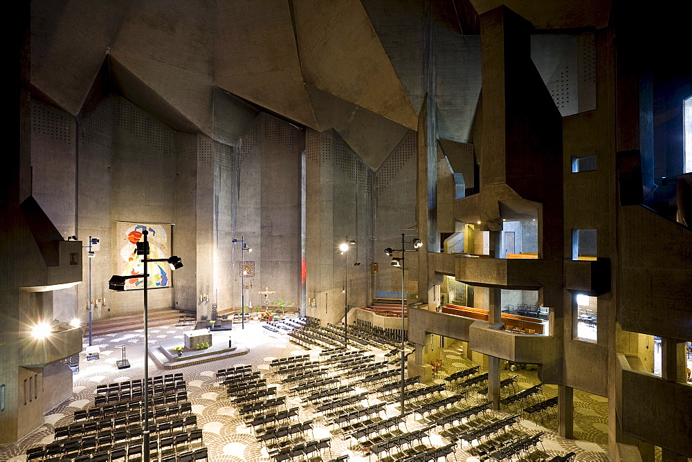 Pilgrimage church in Neviges, build in 1968 by architect Gottfried Boehm, Neviges, Bergisches Land, North Rhine-Westphalia, Germany, Europe