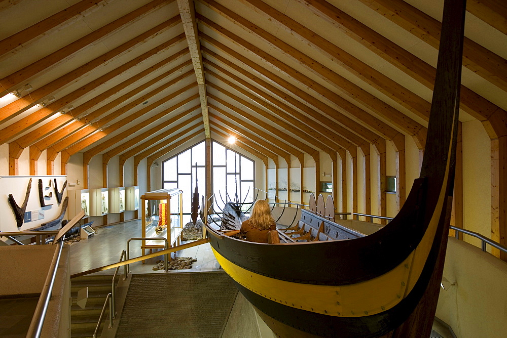 Long-boat in the viking Museum Haithabu, near Schleswig, Schleswig-Holstein, Germany, Europe