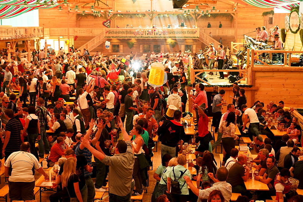 Inside a beer tent, Cannstatter Volksfest, Stuttgart, Baden-Wurttemberg, Germany