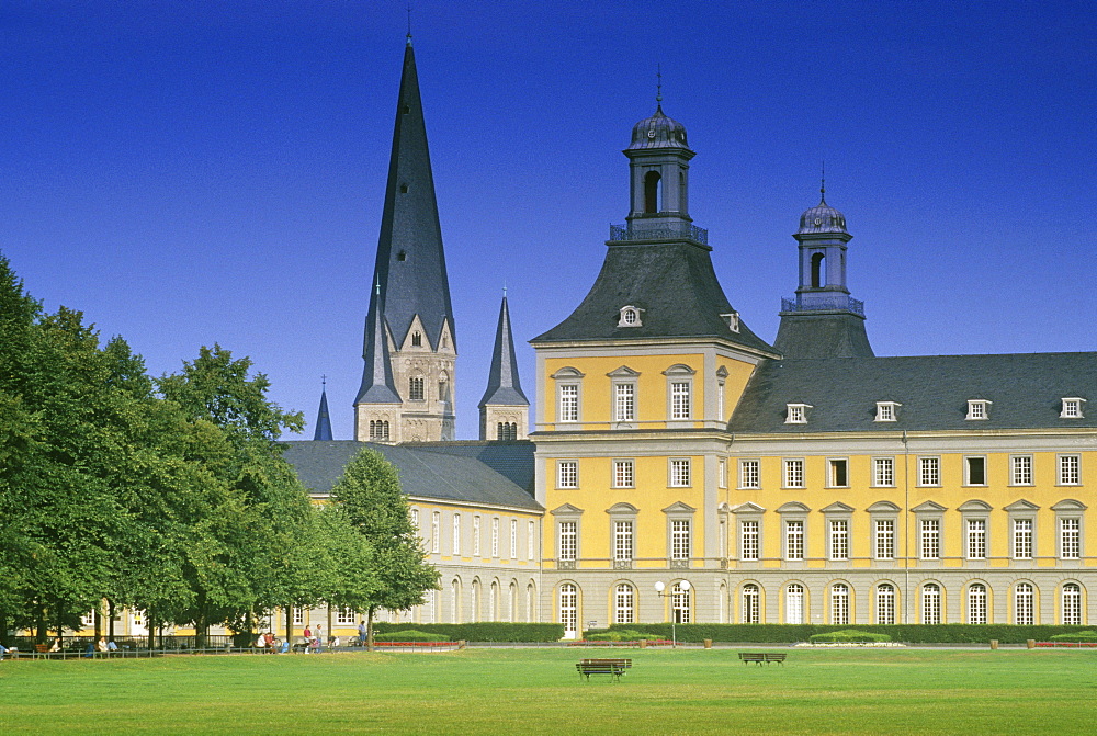 Botanical gardens in the palace of the Kurfuerstliches Schloss, Electors Palace now a University, Bonn, Rhine river, North Rhine-Westphalia, Germany