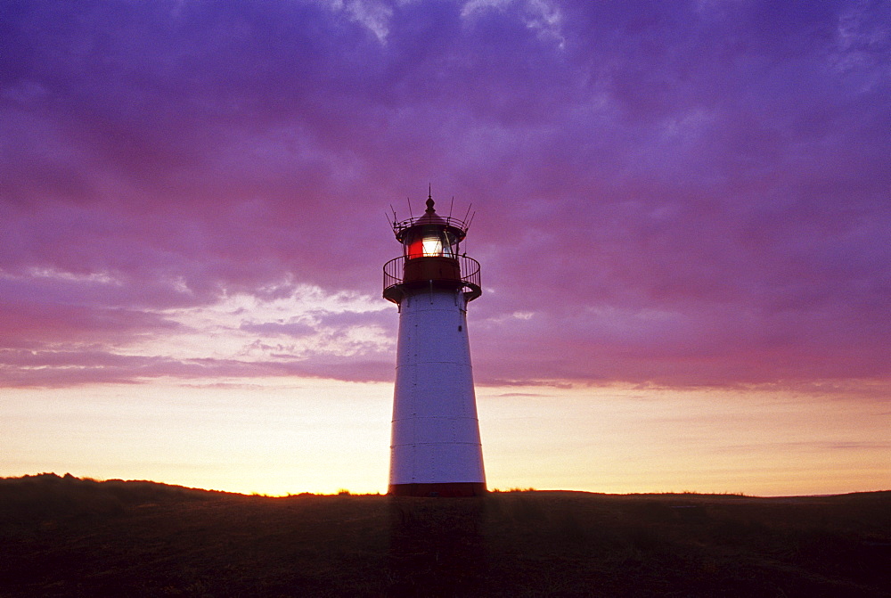 Lighthouse at Ellenbogen beach, Sylt, North Frisian Island, North Sea, Schleswig-Holstein, Germany