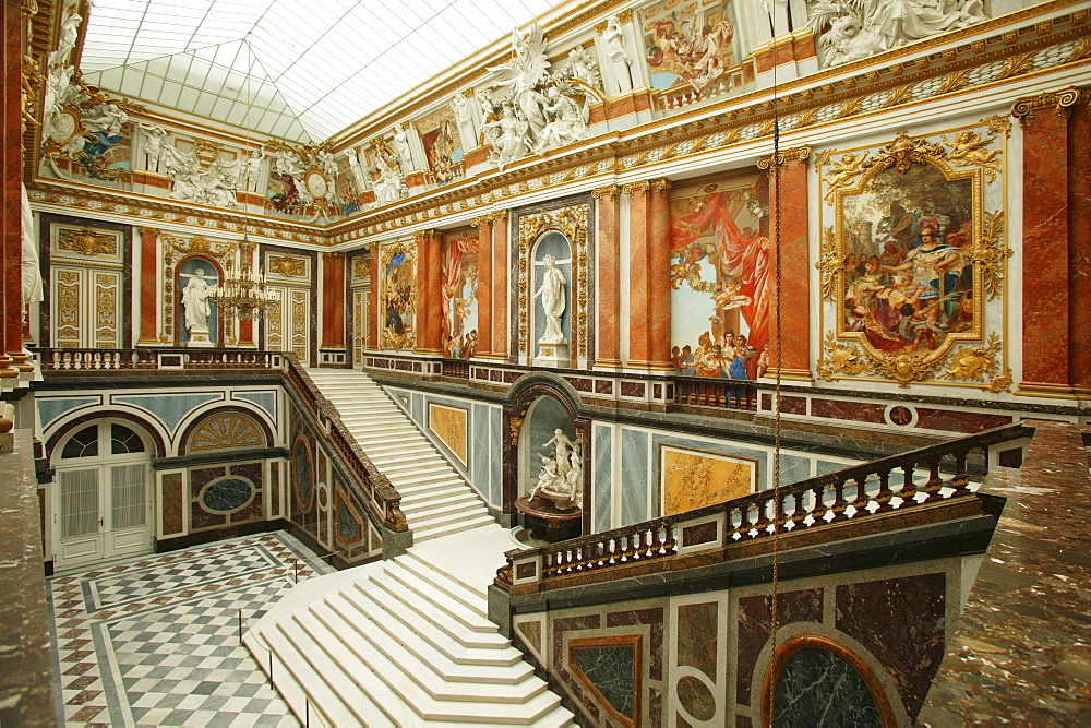 Main staircase in Herrenchiemsee castle, Herrenchiemsee, Chiemgau, Bavaria, Germany