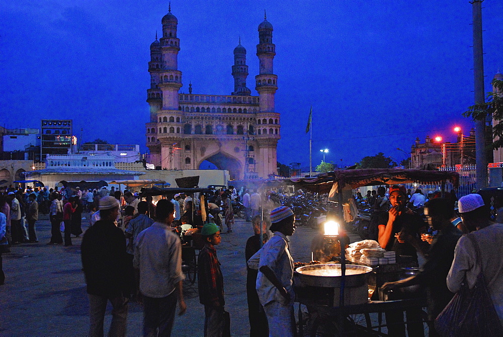 Muslims at nightmarket near Charminar at ramadan, Hyderabad, Andhra Pradesh, India, Asia